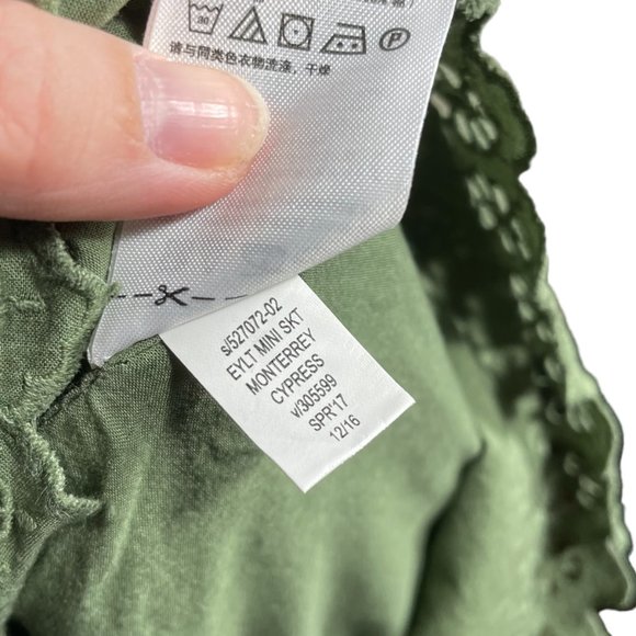 Eyelet Layered Mini Skirt 4 Miniskirt Sage Green Embroidered Broderie Scalloped - Picture 12 of 12